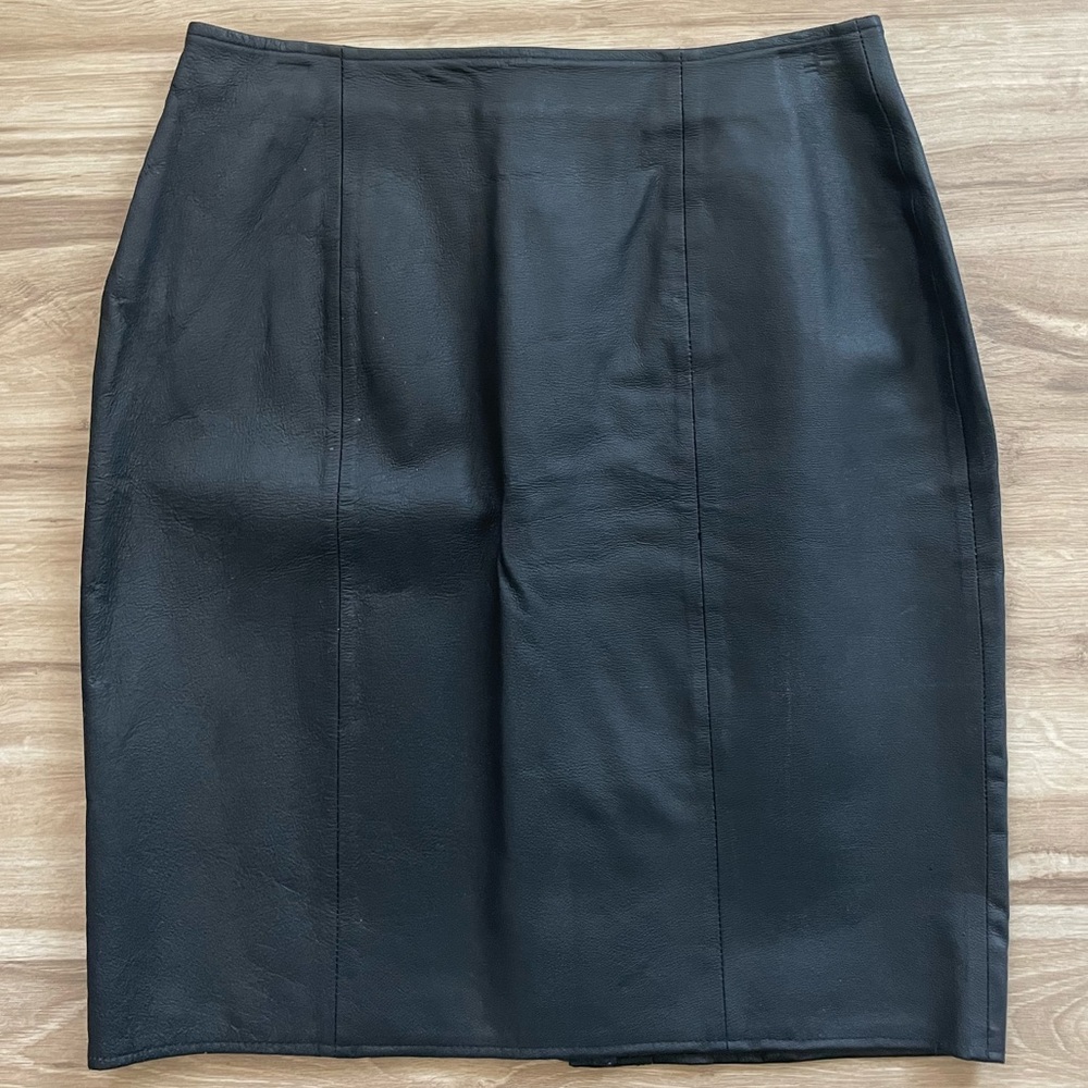 David Benjamin Black Leather Pencil Skirt